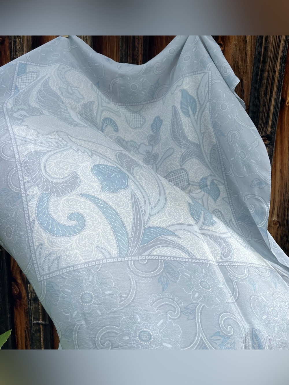 Large Silk Bandana 💙 Light Blues Birds & Floral Paisley vtg Liz Claiborne
